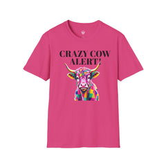 Colorful Cow Alert T-Shirt, Funny Cow Tee, Animal Lover Gift, Quirky Casual Wear, Farm Animal Shirt, Unique Graphic Tee