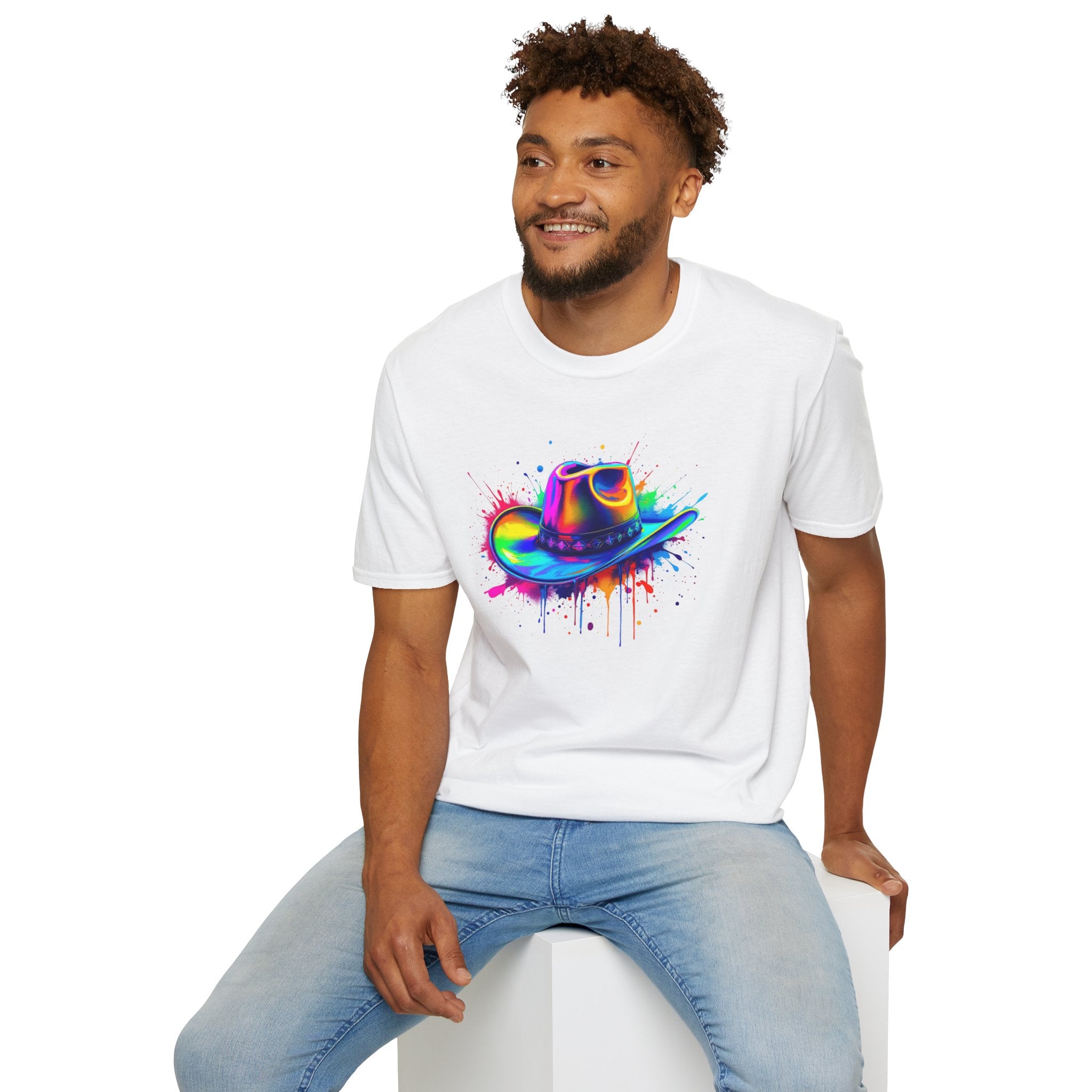Colourful Cowboy Hat Unisex T-Shirt, Fun Graphic Tee, Festival Wear, Summer Celebration Shirt, LGBTQ Pride Apparel, Gift for Friends