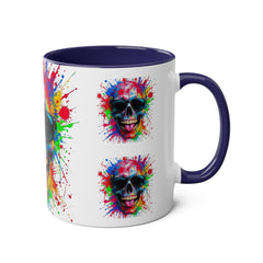 Vibrant Skull Artwork Coffee Mug - 11oz Two-Tone Design for Fun Enthusiasts