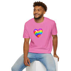 Rainbow Heart Unisex Softstyle T-Shirt, LGBTQ+ Pride Shirt, Colorful Heart Tee, Love Wins Tee, Gift for Him/Her