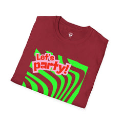 Let's Party Unisex Softstyle T-Shirt, Vibrant Summer Tee, Fun Graphic Shirt, Casual Wear, Birthday Gift, Festival Fashion