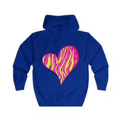 Vibrant Heart Print Hoodie, Unisex Zip-up Hoodie, Casual Wear, Gift for Her, Love Themed Apparel, Cozy Hooded Sweatshirt