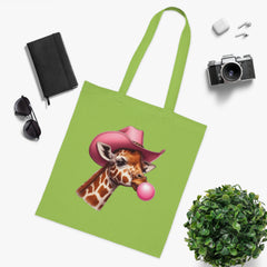 Cowboy Giraffe Cotton Tote Bag | Cute Animal Eco-Friendly Tote | Gift for Animal Lovers, Shopping, Beach, Travel
