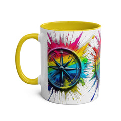 Vibrant Compass Two-Tone Coffee Mug | Colorful Gradient Design for Adventurers
