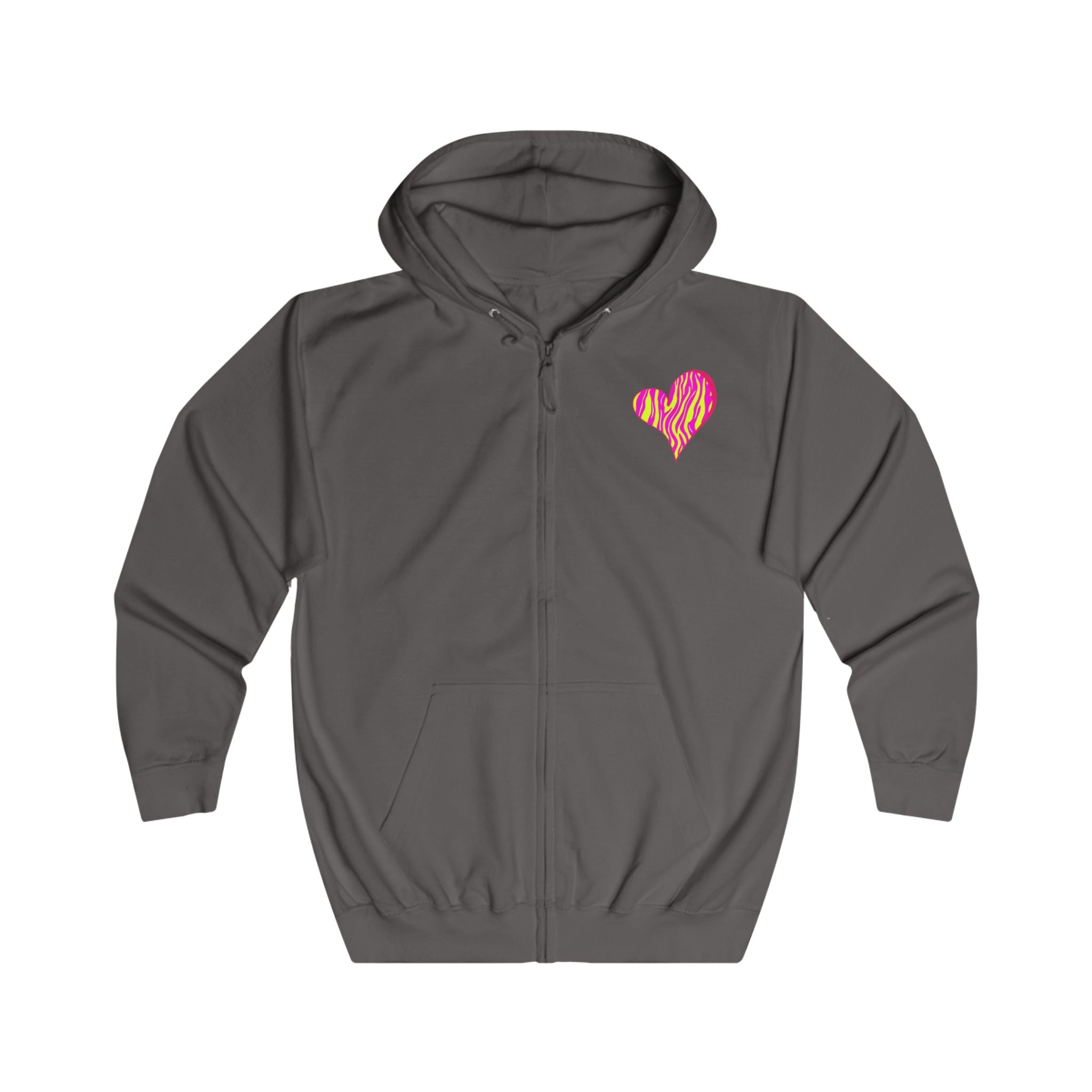 Vibrant Heart Print Hoodie, Unisex Zip-up Hoodie, Casual Wear, Gift for Her, Love Themed Apparel, Cozy Hooded Sweatshirt