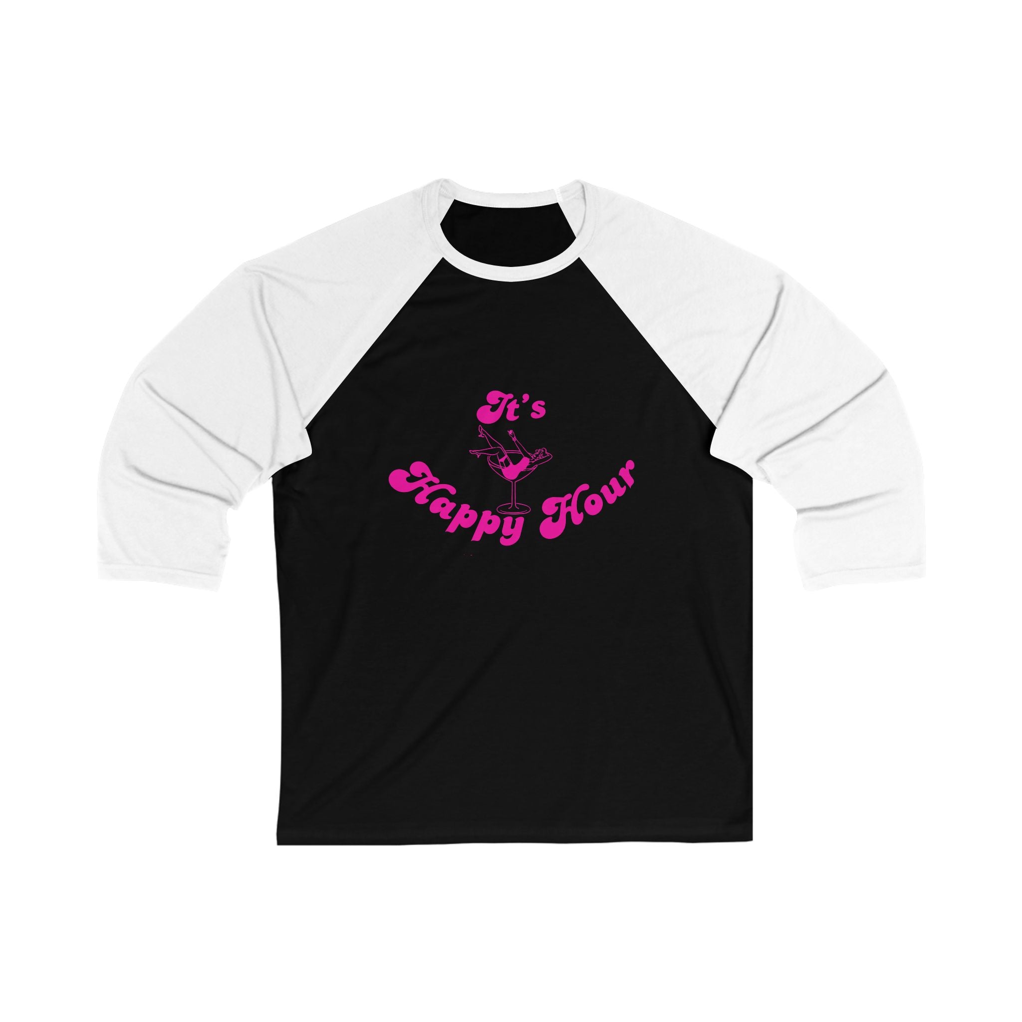 Unisex Baseball Tee, It's Happy Hour Shirt, Fun Casual Wear, Gift for Friends, Party Apparel, Spring/Summer Fashion