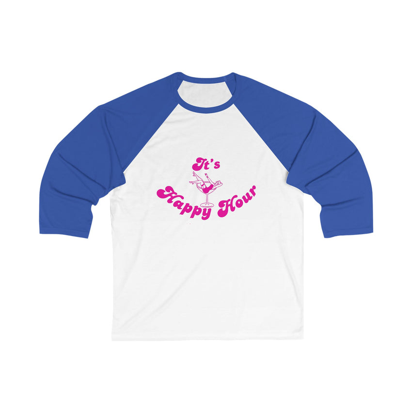 Unisex Baseball Tee, It's Happy Hour Shirt, Fun Casual Wear, Gift for Friends, Party Apparel, Spring/Summer Fashion