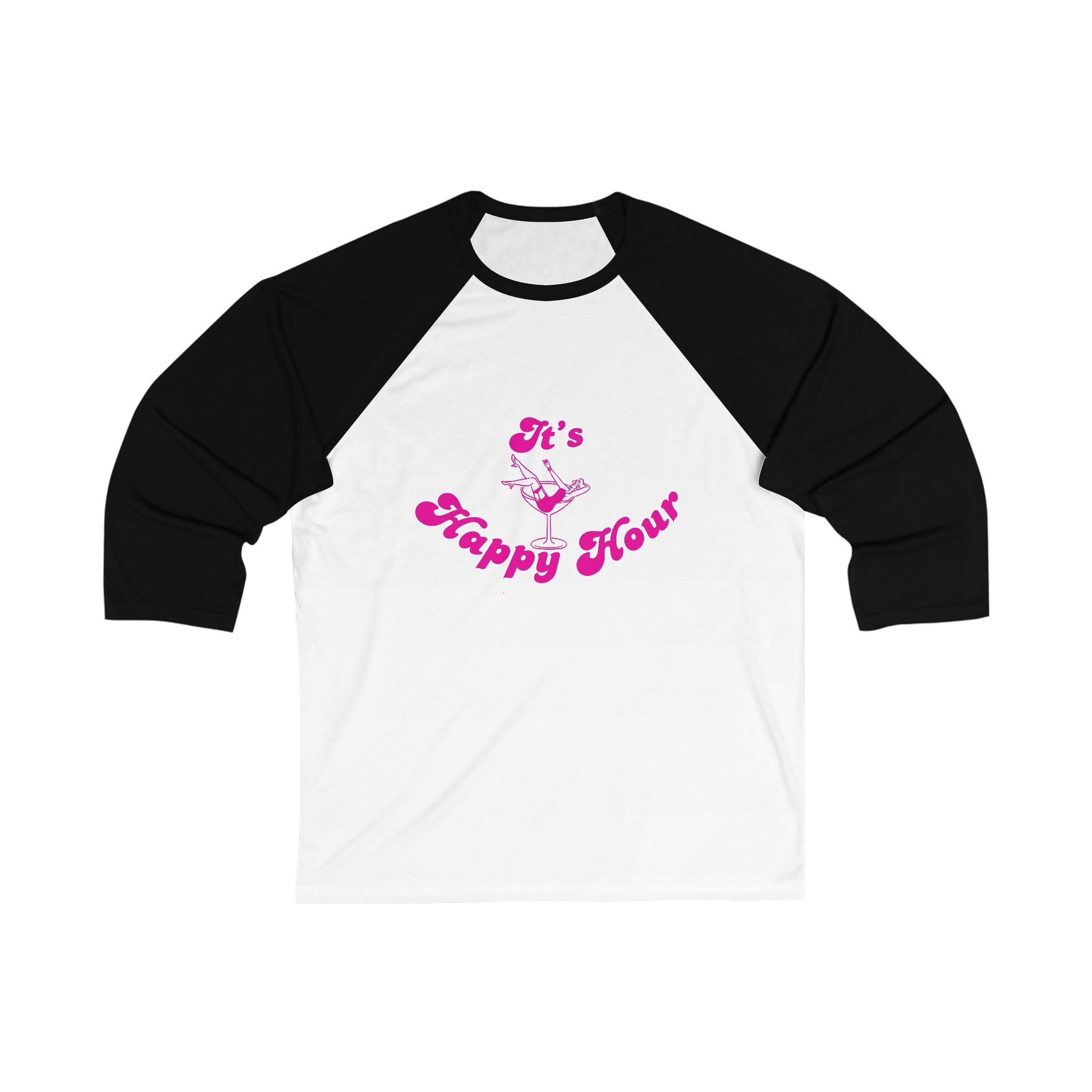 Unisex Baseball Tee, It's Happy Hour Shirt, Fun Casual Wear, Gift for Friends, Party Apparel, Spring/Summer Fashion