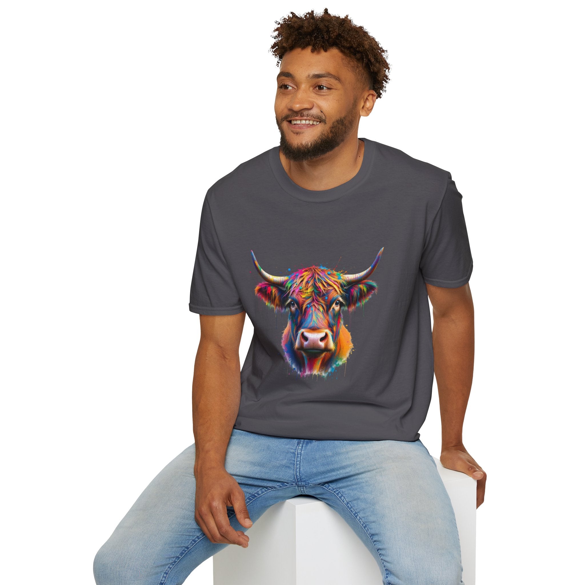 Highland Cow Graphic T-Shirt, Fun Farm Animal Tee, Cute Gift for Cow Lovers, Unisex Softstyle Shirt for Casual Wear