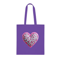 Leopard Heart Cotton Tote Bag | Cute Eco-Friendly Shopping Bag, Girlfriend Gift, Valentine's Day, Reusable Grocery Bag, Beach Bag