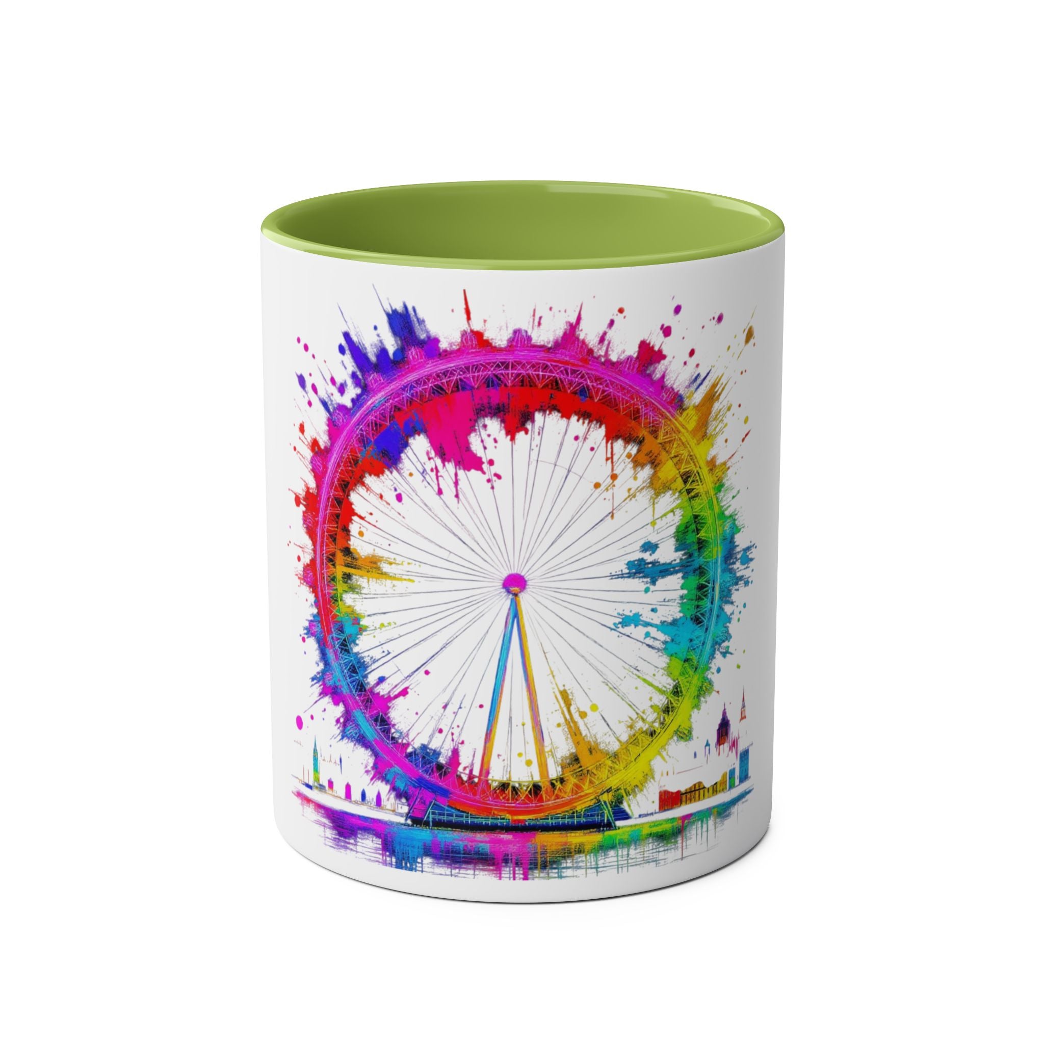 Colorful Cityscape Two-Tone Coffee Mug | Fun Gift, Home Decor, Artistic Mug, Coffee Lover's Gift, Office Essentials