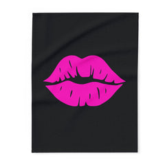 Chic Kiss Design Fleece Blanket, Cozy Throw Blanket, Glam Decor, Romantic Gift, Valentine's Day, Bedroom Essential, Unique Blanket
