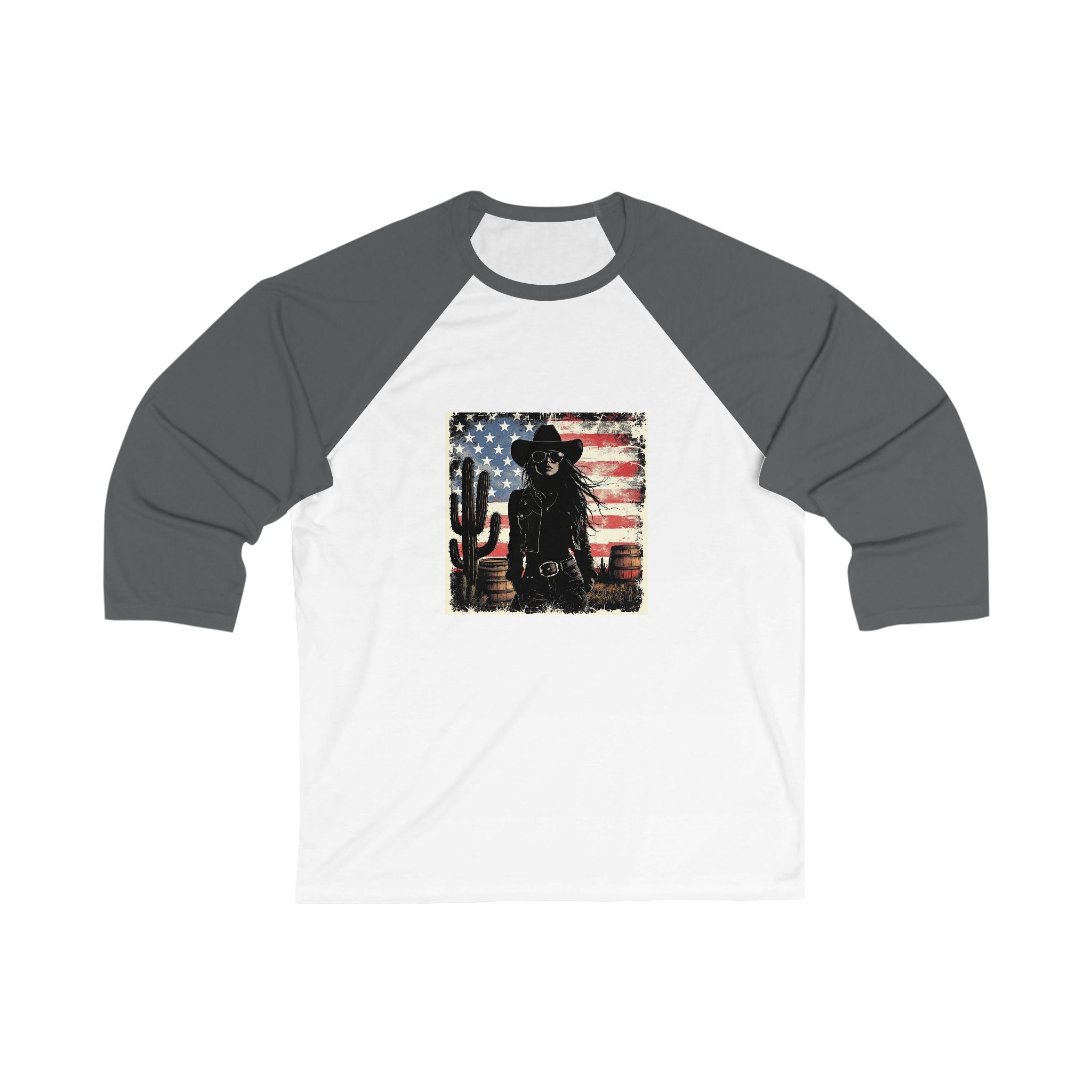 Rustic Americana Baseball Tee, Unisex 3/4 Sleeve Shirt, Vintage Cowboy Design, Perfect for Holidays & Outdoor Events, Gifts for Him/Her