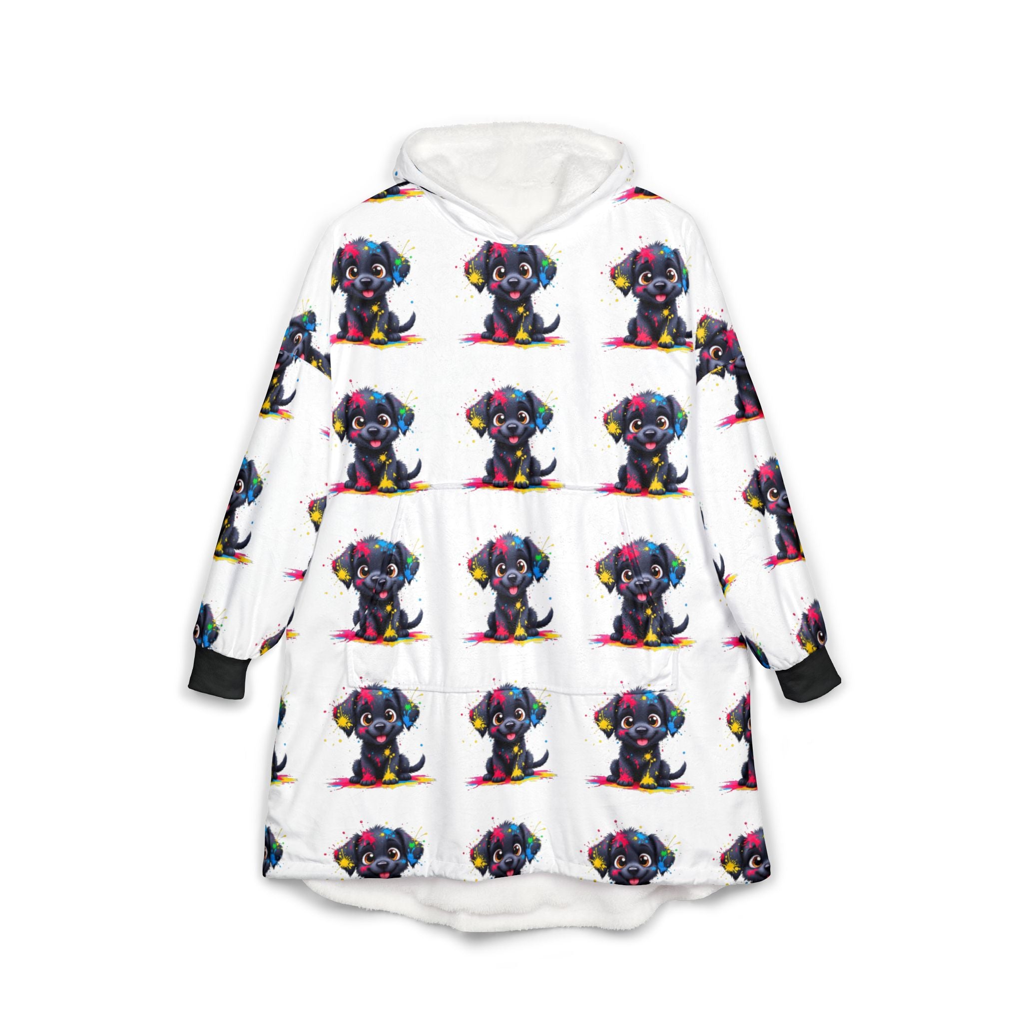 Unisex Cute Puppy Cozy Hooded Blanket with Colorful Dog Design - Perfect for Dog Lovers