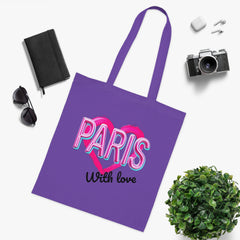 Paris With Love Cotton Tote Bag | Eco-Friendly Shopping Bag, Reusable Grocery Bag, Gift for Travelers, Lightweight Tote