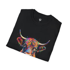 Highland Cow Graphic T-Shirt, Fun Farm Animal Tee, Cute Gift for Cow Lovers, Unisex Softstyle Shirt for Casual Wear