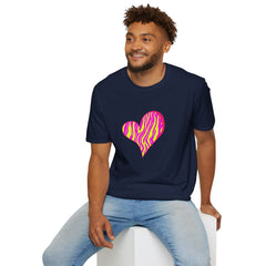 Pink Zebra Heart Unisex T-Shirt, Custom Love Shirt, Casual Wear, Gift for Her, Trendy Summer Tee