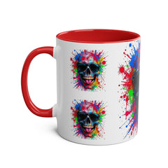 Vibrant Skull Artwork Coffee Mug - 11oz Two-Tone Design for Fun Enthusiasts
