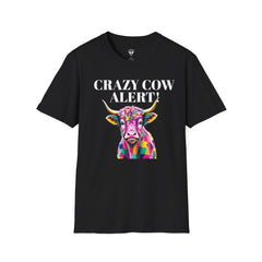 Colorful Cow Alert T-Shirt, Funny Cow Tee, Animal Lover Gift, Quirky Casual Wear, Farm Animal Shirt, Unique Graphic Tee