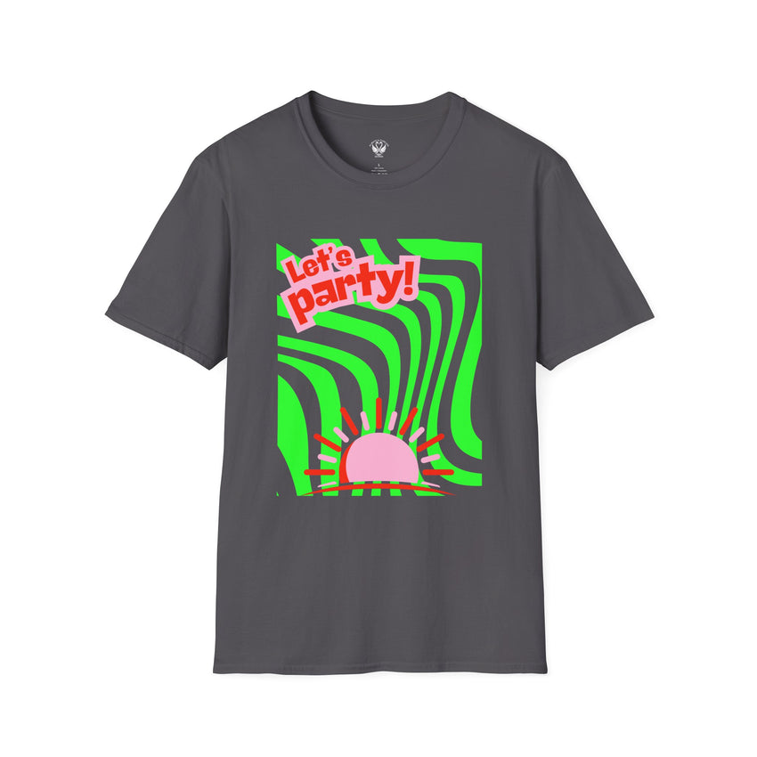 Let's Party Unisex Softstyle T-Shirt, Vibrant Summer Tee, Fun Graphic Shirt, Casual Wear, Birthday Gift, Festival Fashion