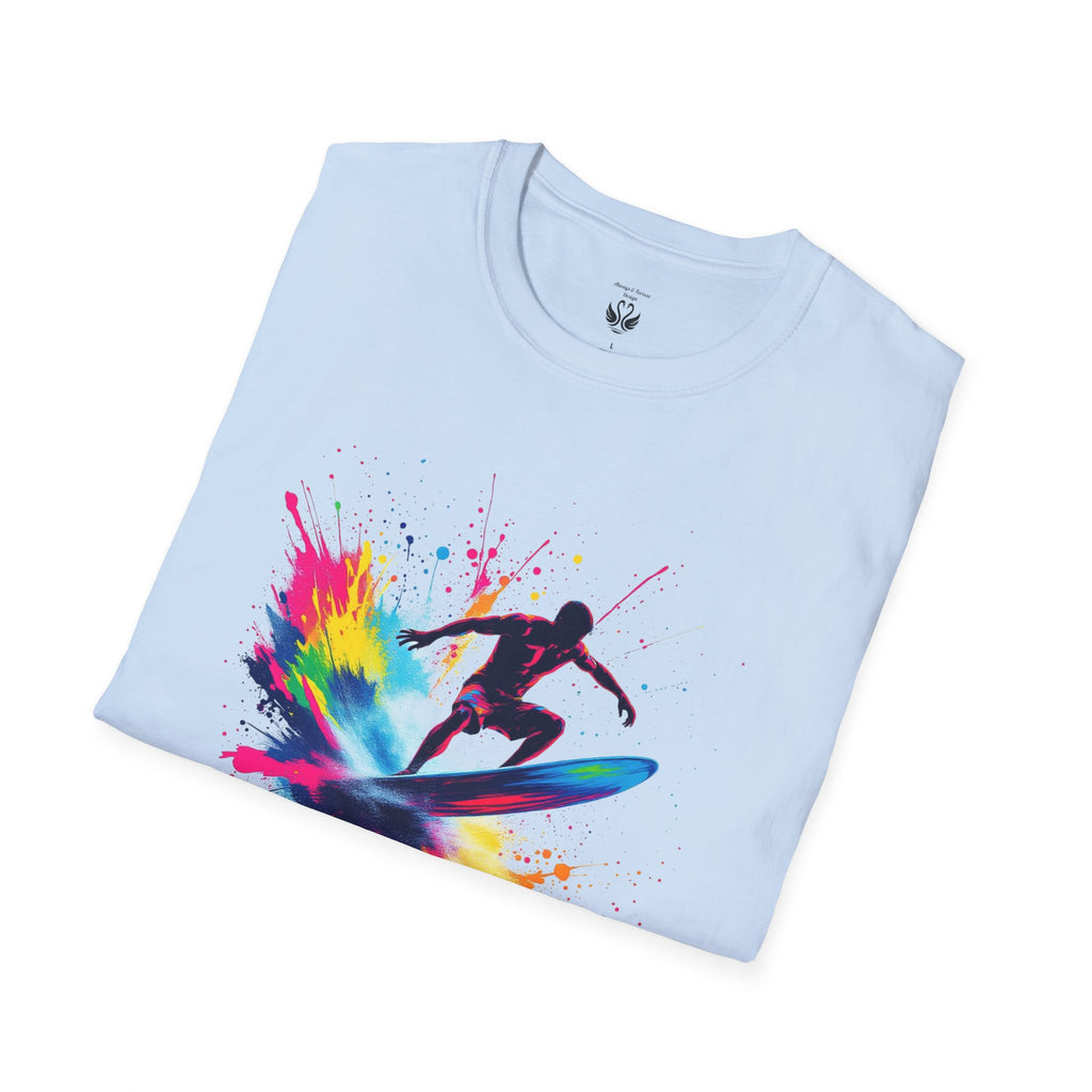 Colorful Surfing Unisex T-Shirt, Casual Beach Wear, Summer Vibes, Gift for Surfers, Beach Lovers, Graphic Tee