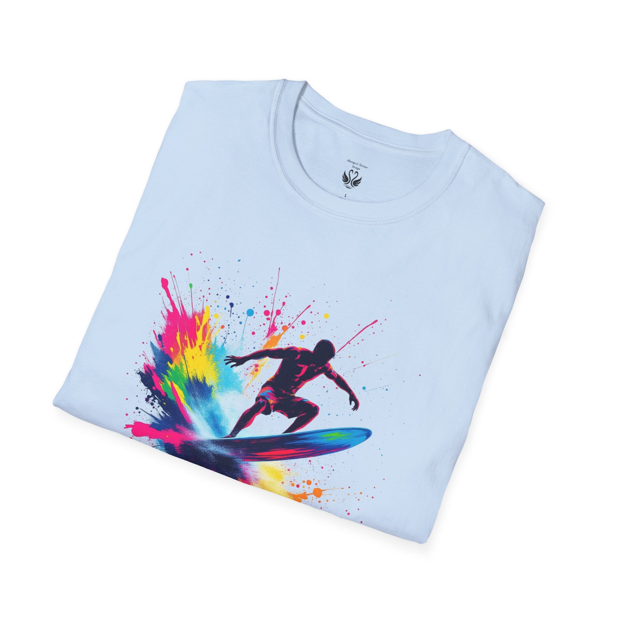 Colorful Surfing Unisex T-Shirt, Casual Beach Wear, Summer Vibes, Gift for Surfers, Beach Lovers, Graphic Tee