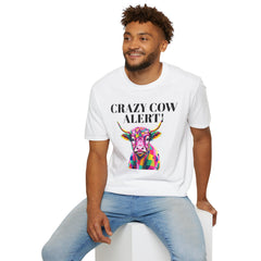 Colorful Cow Alert T-Shirt, Funny Cow Tee, Animal Lover Gift, Quirky Casual Wear, Farm Animal Shirt, Unique Graphic Tee