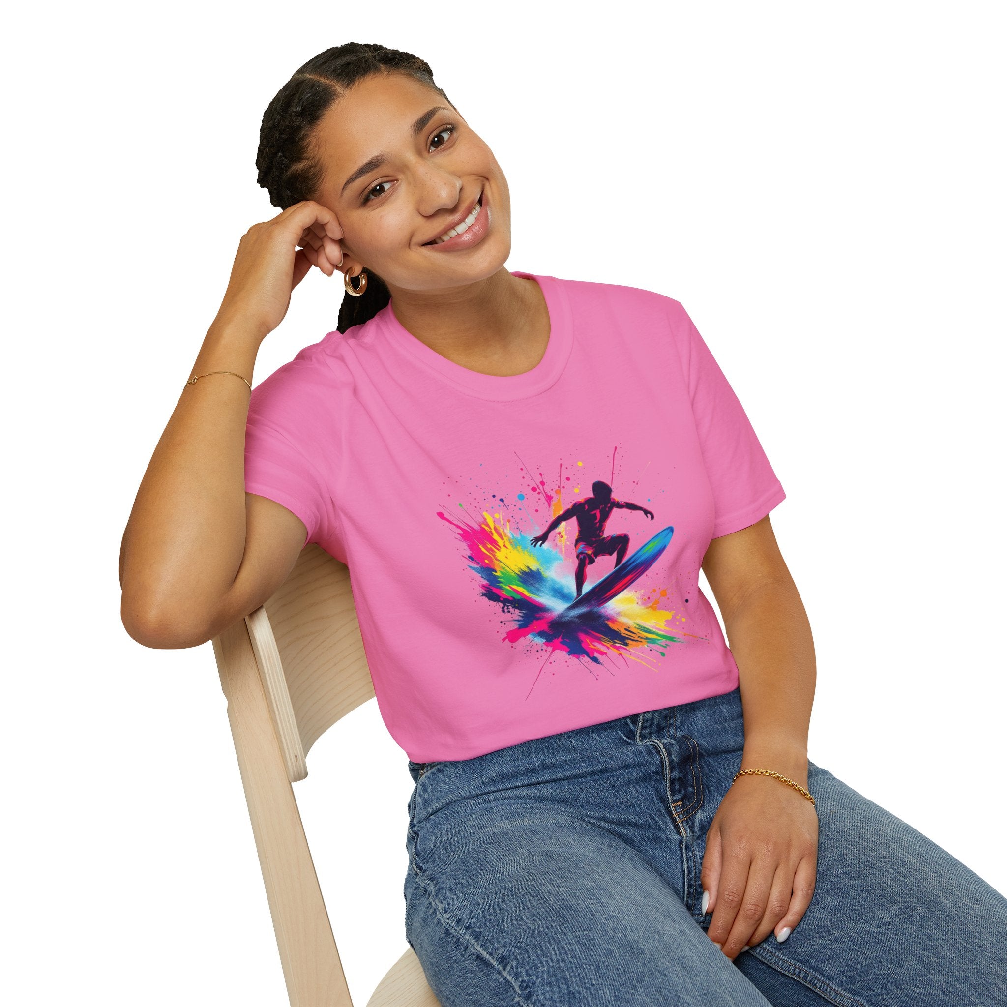 Colorful Surfing Unisex T-Shirt, Casual Beach Wear, Summer Vibes, Gift for Surfers, Beach Lovers, Graphic Tee