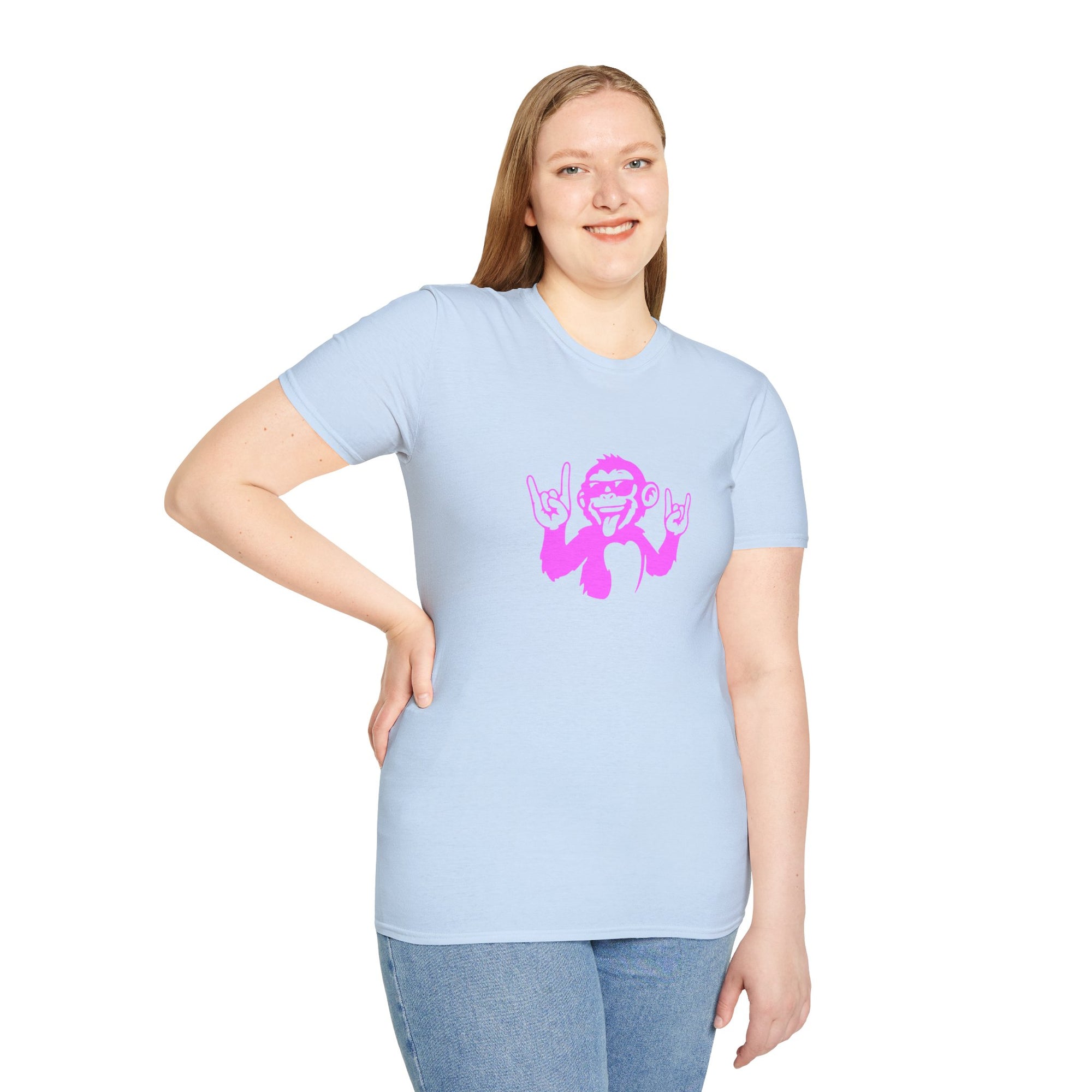 Rockin' Monkey Unisex Softstyle T-Shirt | Fun Graphic Tee | Great Gift for Music Lovers | Perfect for Parties & Casual Wear