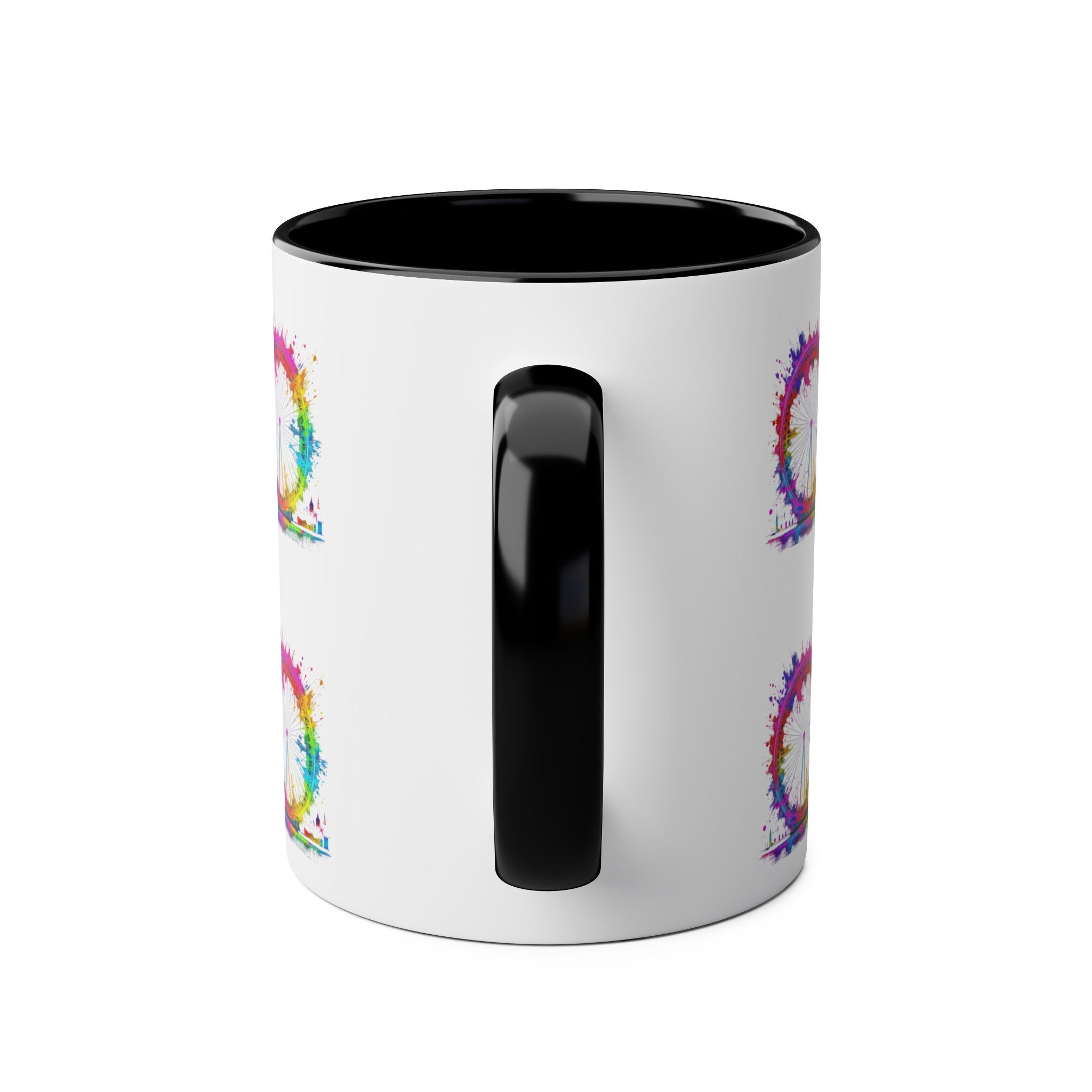 Colorful Cityscape Two-Tone Coffee Mug | Fun Gift, Home Decor, Artistic Mug, Coffee Lover's Gift, Office Essentials