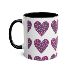 Pink Leopard Hearts Two-Tone Coffee Mug - 11oz - Perfect for Valentine's Day and Gift Giving