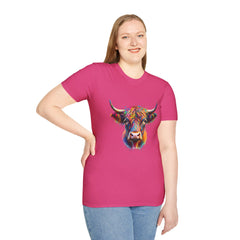 Highland Cow Graphic T-Shirt, Fun Farm Animal Tee, Cute Gift for Cow Lovers, Unisex Softstyle Shirt for Casual Wear