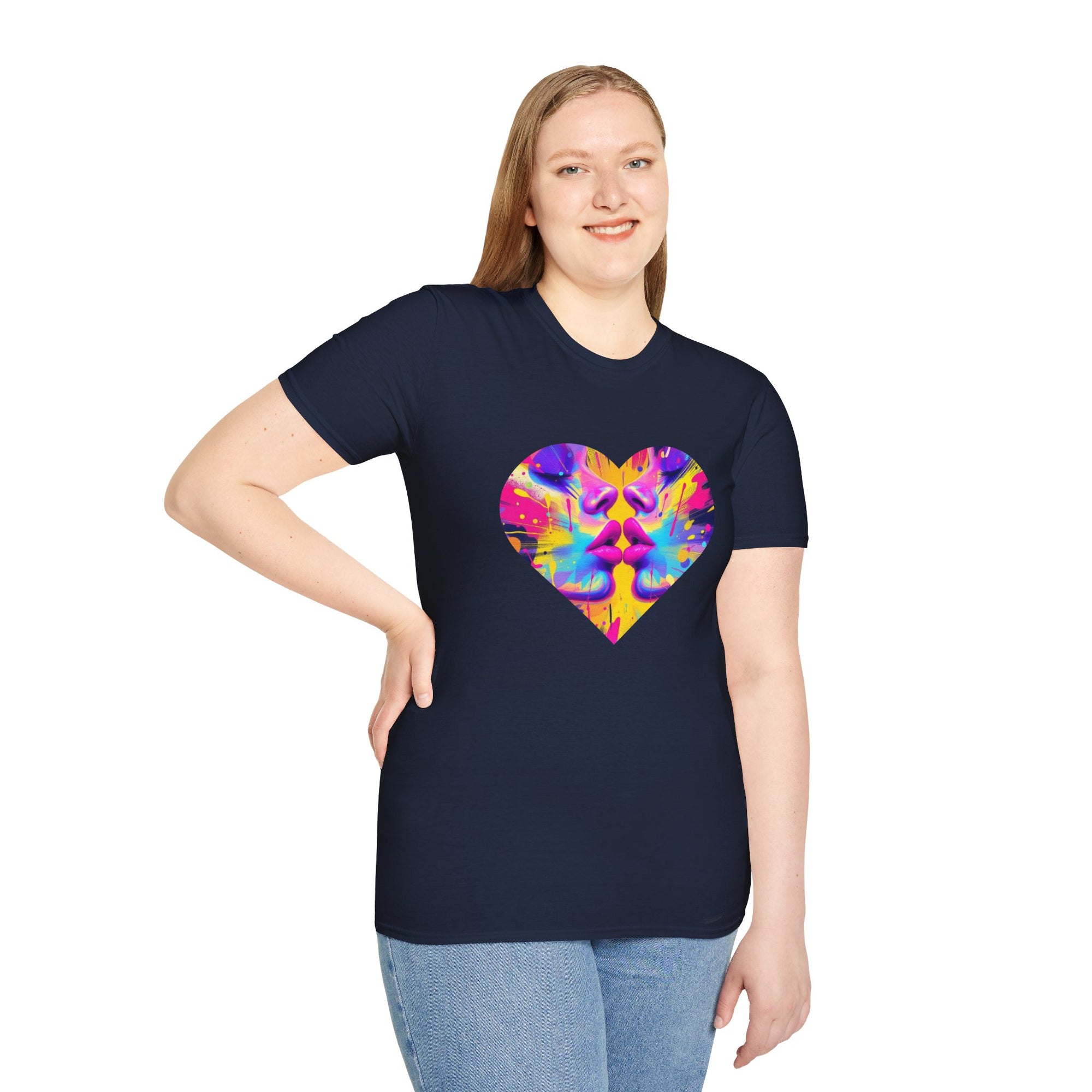 Vibrant Heart Art T-Shirt, Colorful Unisex Tee for Couples, Gift for Valentine's Day, Artistic Love Shirt, Casual Everyday Wear