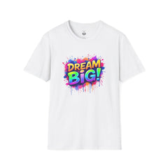 Dream Big Unisex Softstyle T-Shirt, Motivational Tee, Inspirational Apparel, Gift for Dreamers, Rainbow Design, Everyday Wear