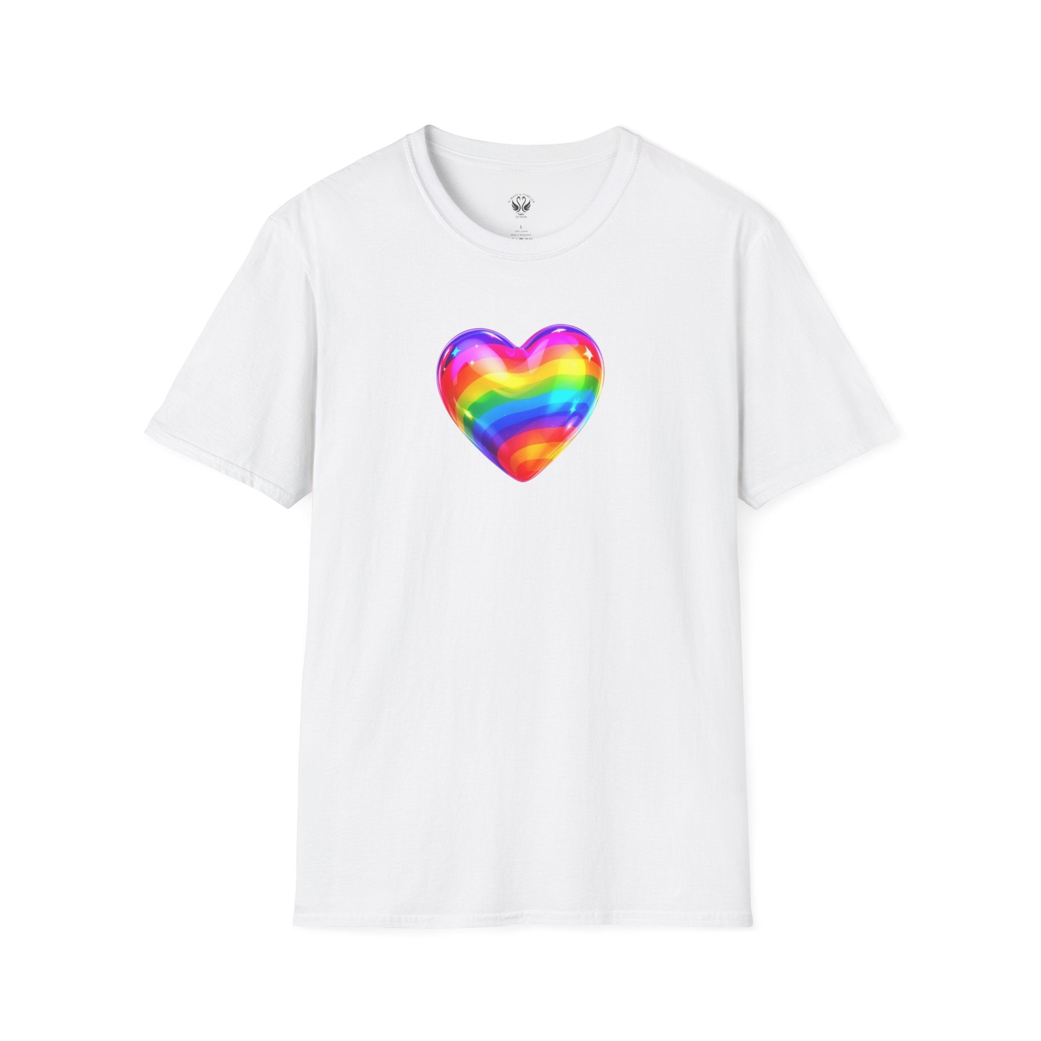 Rainbow Heart Unisex Softstyle T-Shirt, LGBTQ+ Pride Shirt, Colorful Heart Tee, Love Wins Tee, Gift for Him/Her