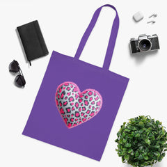 Leopard Heart Cotton Tote Bag | Cute Eco-Friendly Shopping Bag, Girlfriend Gift, Valentine's Day, Reusable Grocery Bag, Beach Bag