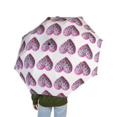 Leopard Print Heart Umbrella - Semi-Automatic & Foldable