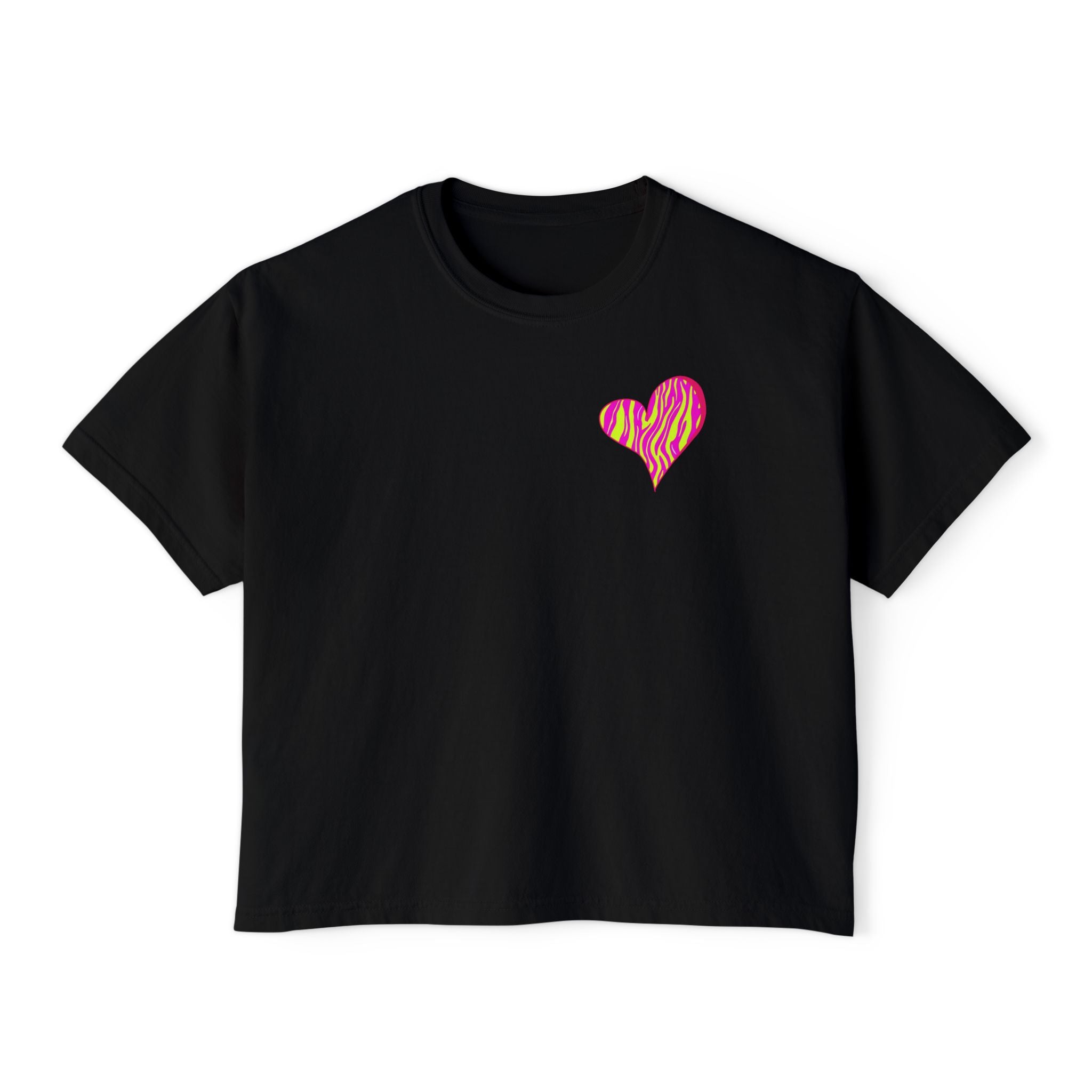 Women's Boxy Tee with Vibrant Heart and Pattern - Casual Summer Top, Gift for Her, Trendy Tee, Everyday Wear, Heart Print Shirt
