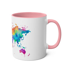 Colorful Map Two-Tone Coffee Mug - 11oz Travel Lovers Gift