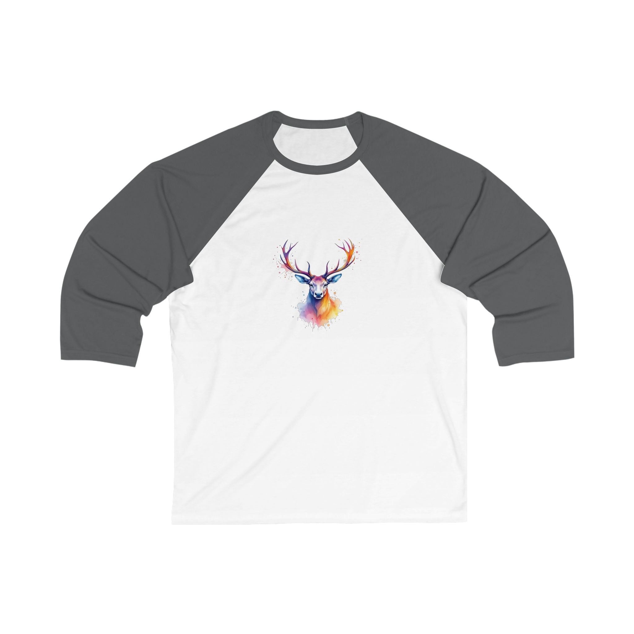 Watercolor Stag Baseball Tee, Nature Lover Shirt, Unisex Casual Wear, Gift for Outdoorsy Friends, Wildlife Tee
