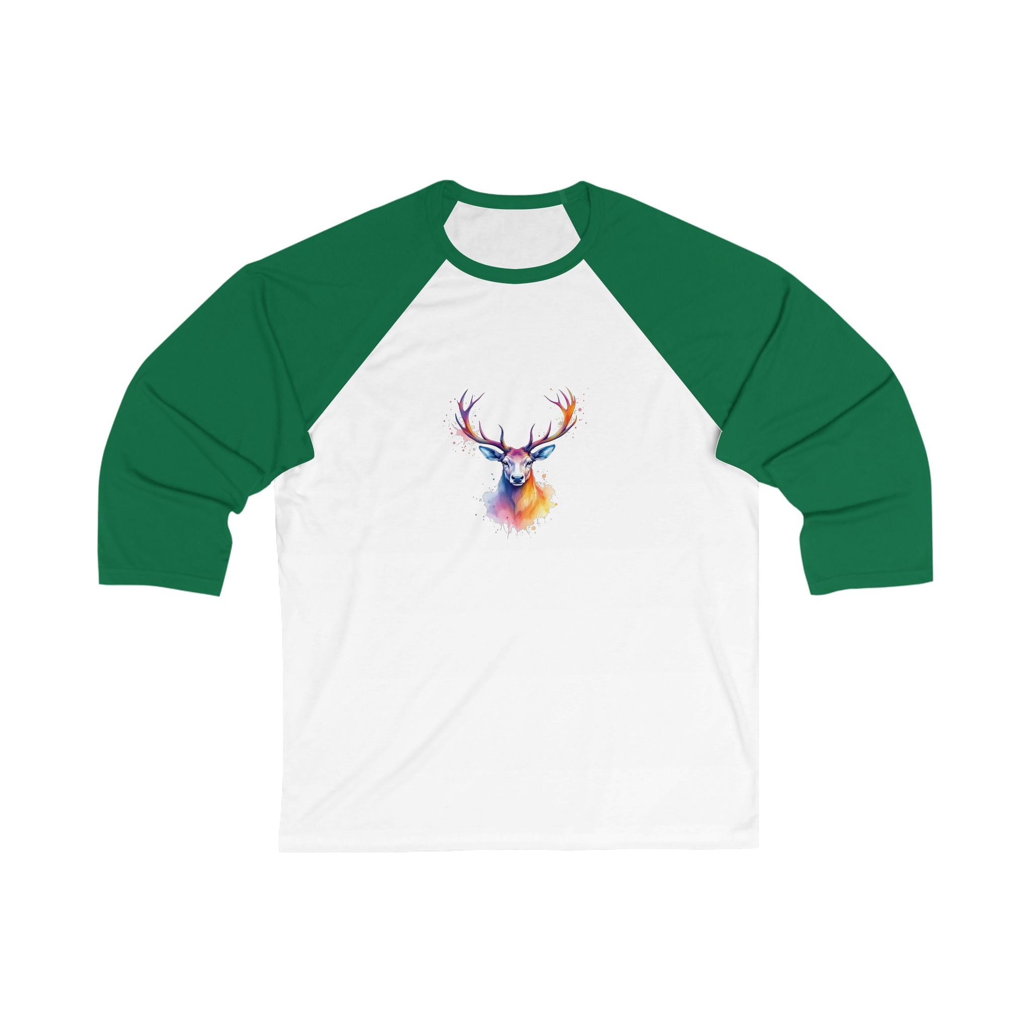 Watercolor Stag Baseball Tee, Nature Lover Shirt, Unisex Casual Wear, Gift for Outdoorsy Friends, Wildlife Tee