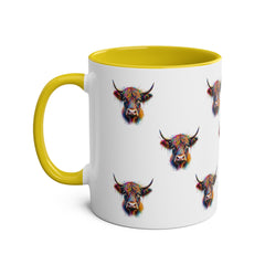 Vibrant Highland Cow Coffee Mug - Colorful Two-Tone 11oz Drinkware