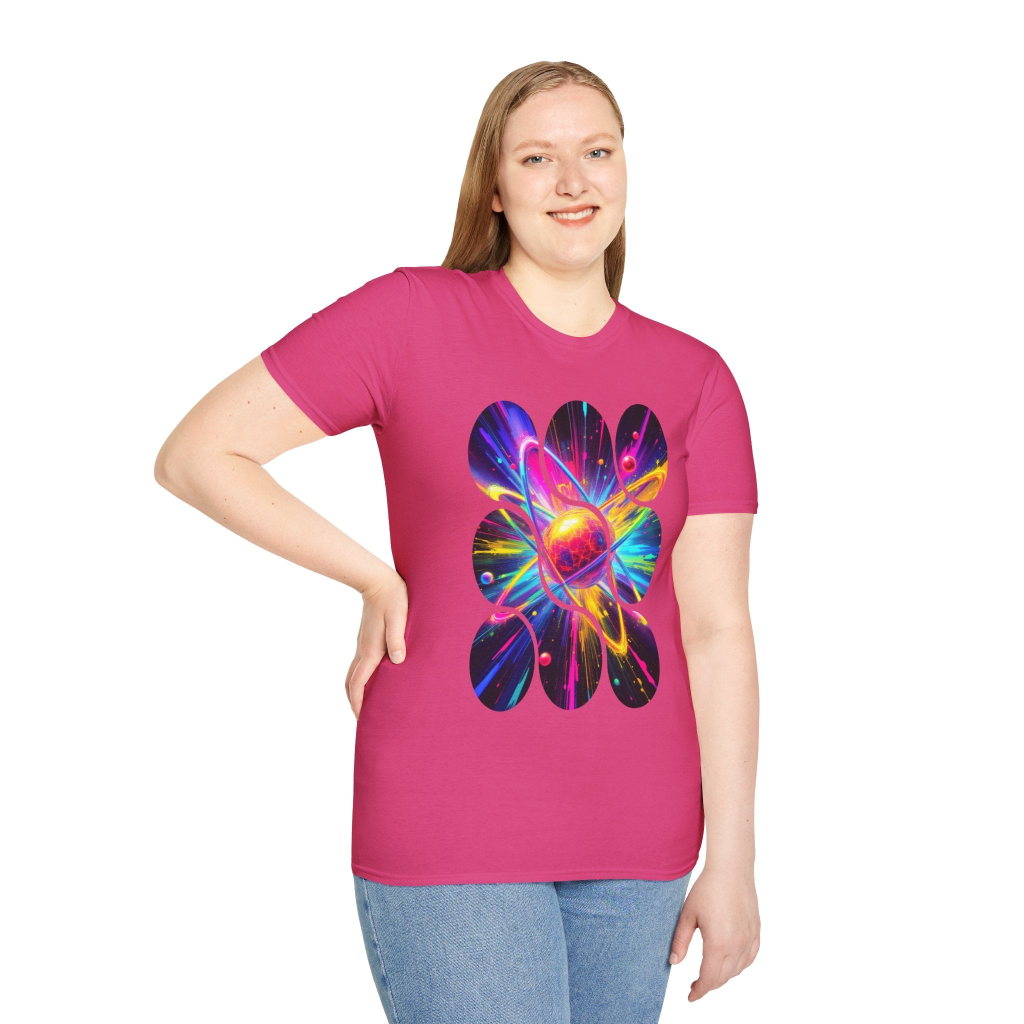 Colorful Atom Graphic T-Shirt, Unisex Casual Tee, Astronaut Art, Space Lover Gift, Festival Wear, Cosmic Vibes