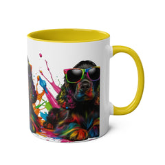 Colorful Dog Art Two-Tone Coffee Mug - 11oz, Perfect Gift for Dog Lovers