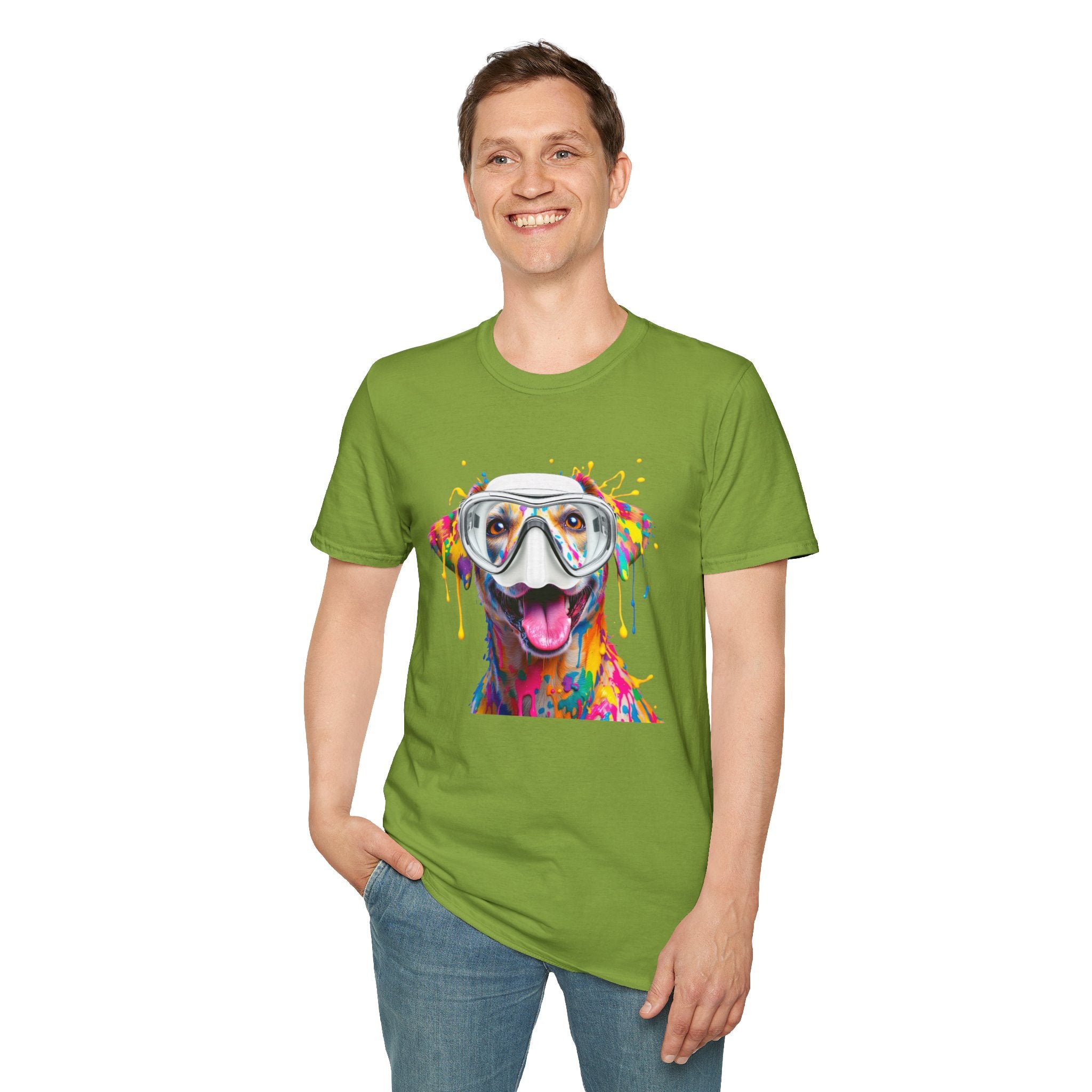 Vibrant Dog Art Unisex T-Shirt – Cute Pet Lover Gift, Animal Artwork Tee, Colorful Dog Graphic Top, Unique Gift for Dog Owners