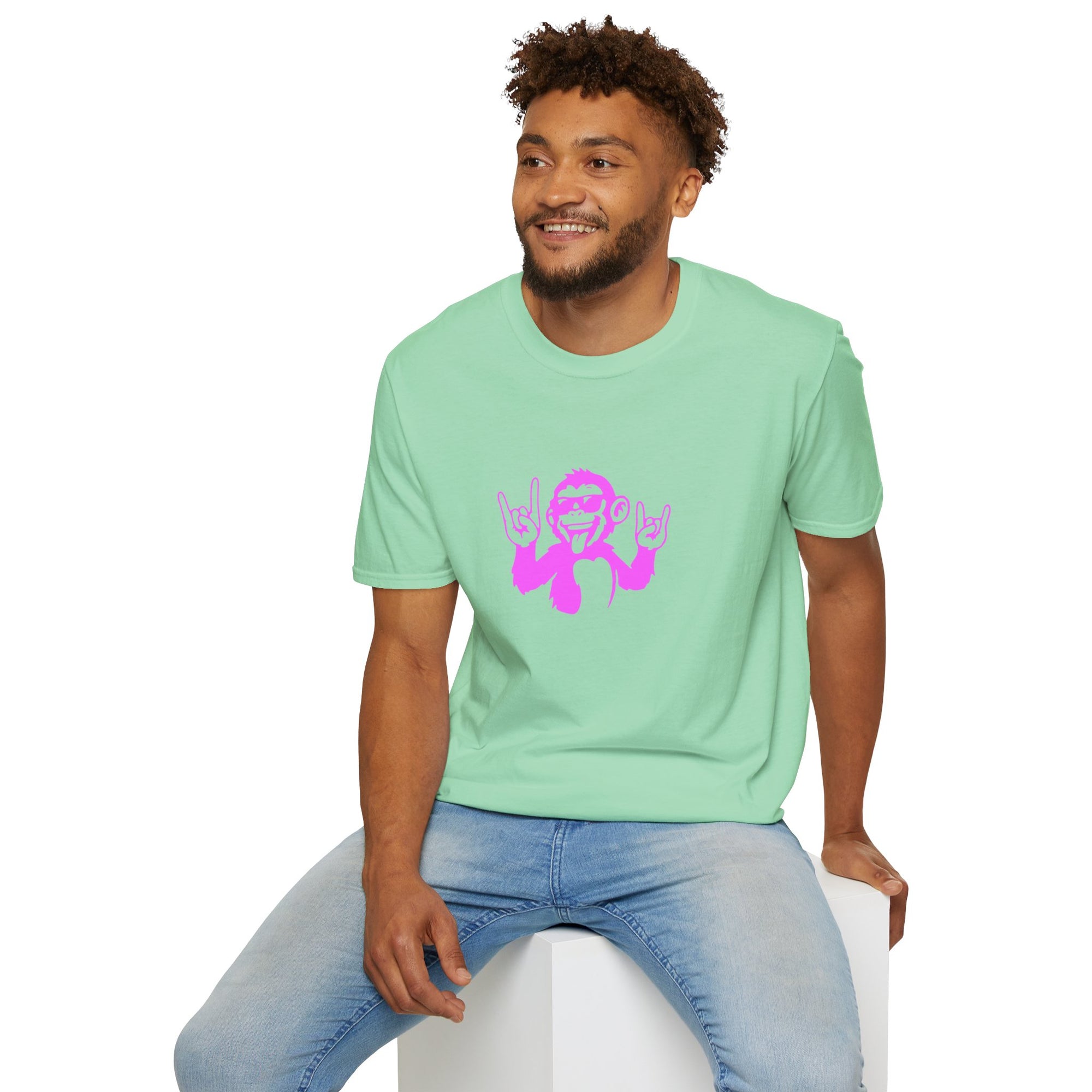 Rockin' Monkey Unisex Softstyle T-Shirt | Fun Graphic Tee | Great Gift for Music Lovers | Perfect for Parties & Casual Wear