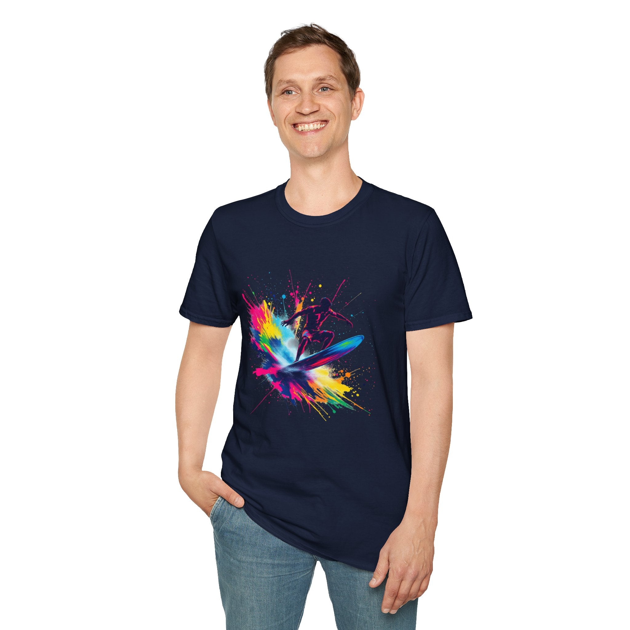 Colorful Surfing Unisex T-Shirt, Casual Beach Wear, Summer Vibes, Gift for Surfers, Beach Lovers, Graphic Tee