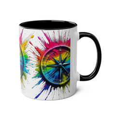 Vibrant Compass Two-Tone Coffee Mug | Colorful Gradient Design for Adventurers