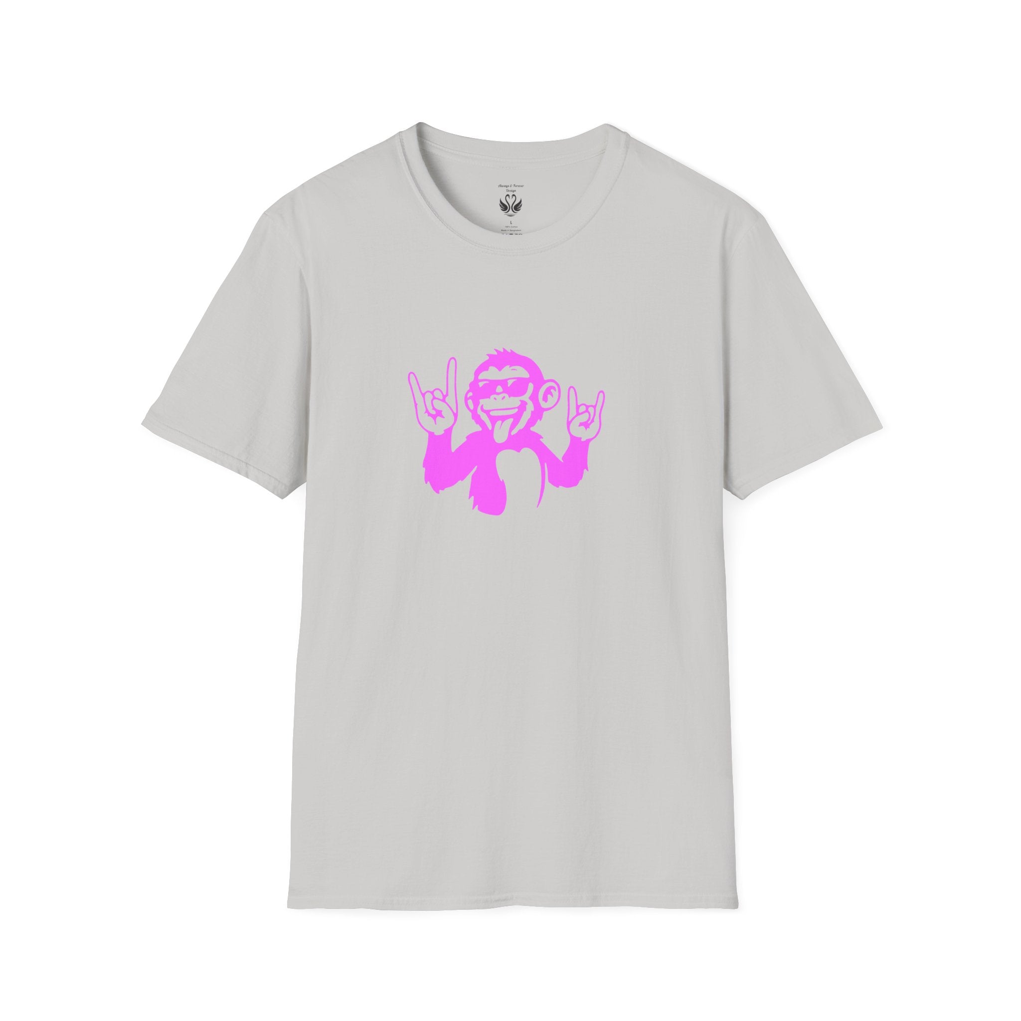 Rockin' Monkey Unisex Softstyle T-Shirt | Fun Graphic Tee | Great Gift for Music Lovers | Perfect for Parties & Casual Wear