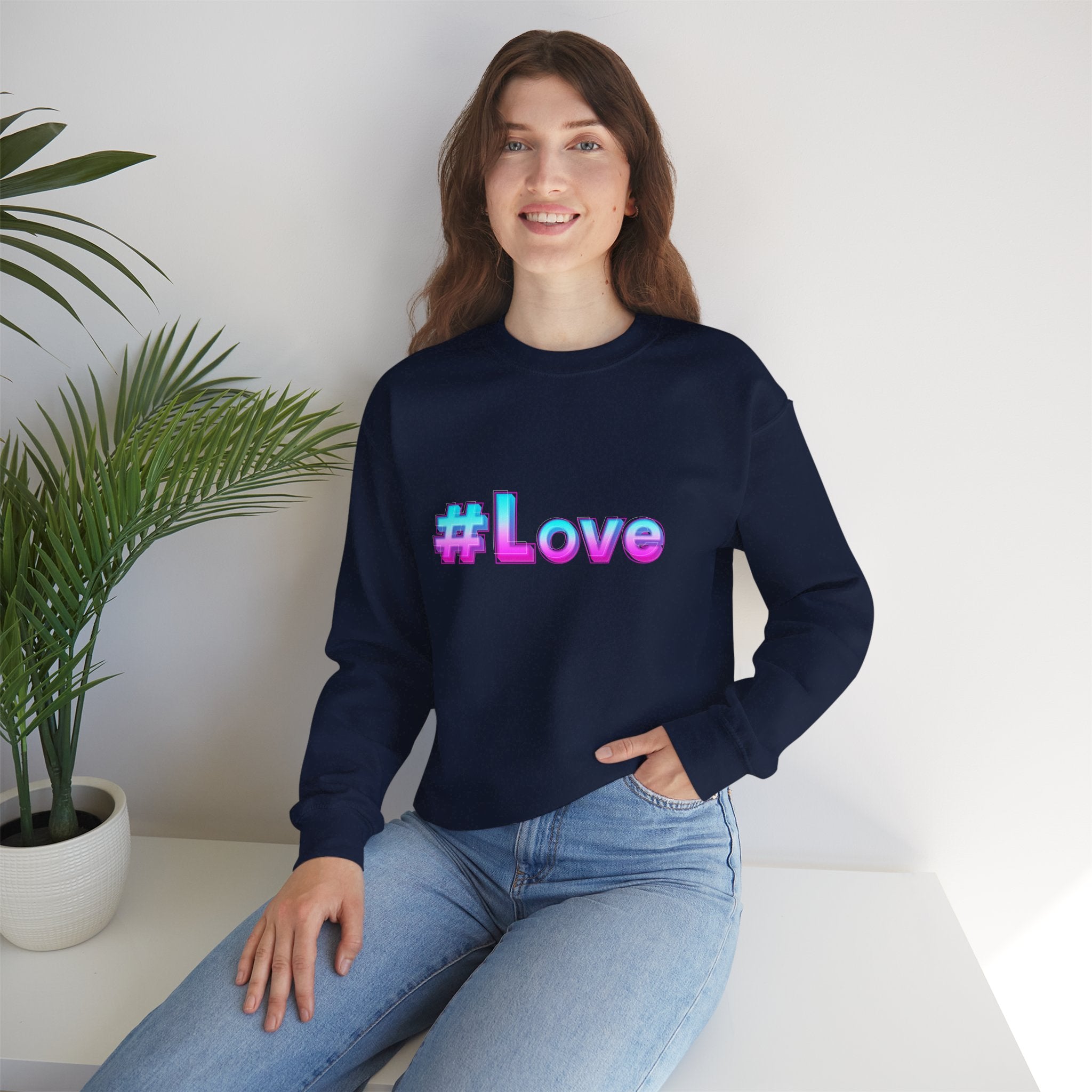 Colorful #Love Crewneck Sweatshirt for Cozy Vibes, Perfect Gift for Friends, Family, Valentine's Day, Everyday Wear, Casual Style